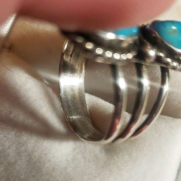 Sterling Silver and Blue Gem Turquise Sister Stones Zuni ~ Divine! - Picture 6 of 7